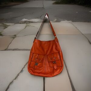 LAUREN Ralph Orange governors Lodge Leather 2 Pocket Hobo Tote Handbag MSRP 298$